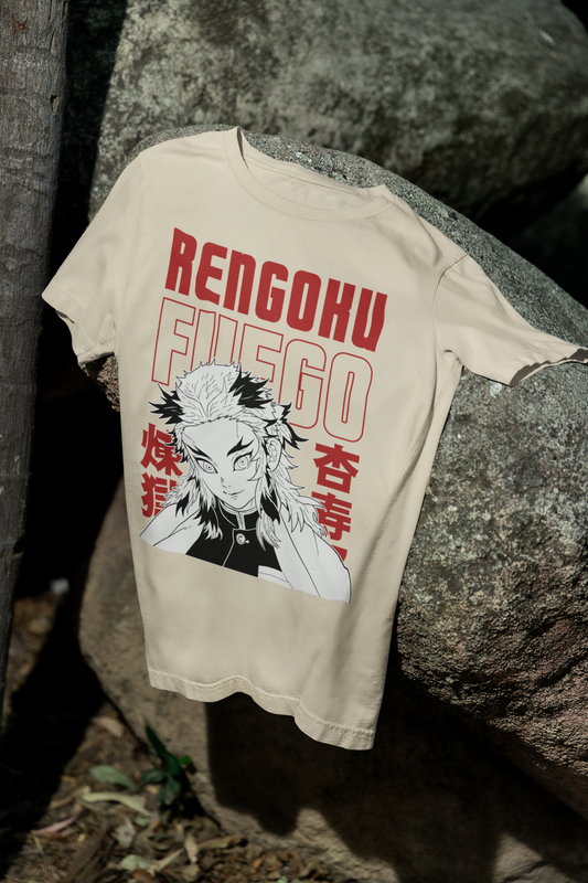 Camiseta Otaku (100% Algodón) Personaje Rengoku de Demon Slayer