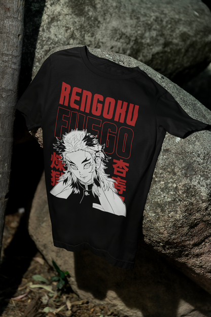 Camiseta Otaku (100% Algodón) Personaje Rengoku de Demon Slayer